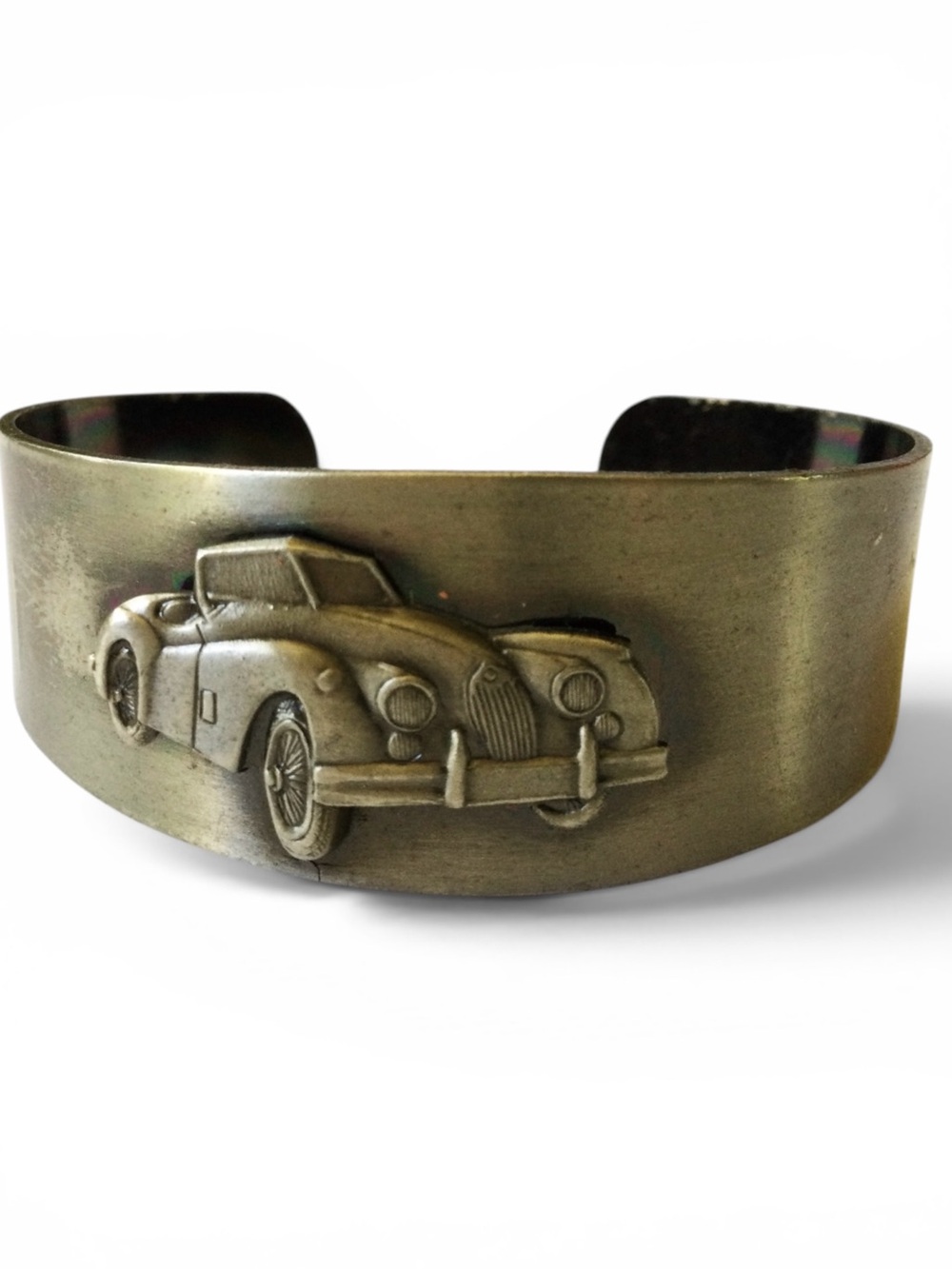Vtg Darkened Silver‑Tone Classic Car Cuff Bracelet – Kids or XS Adult Wrist